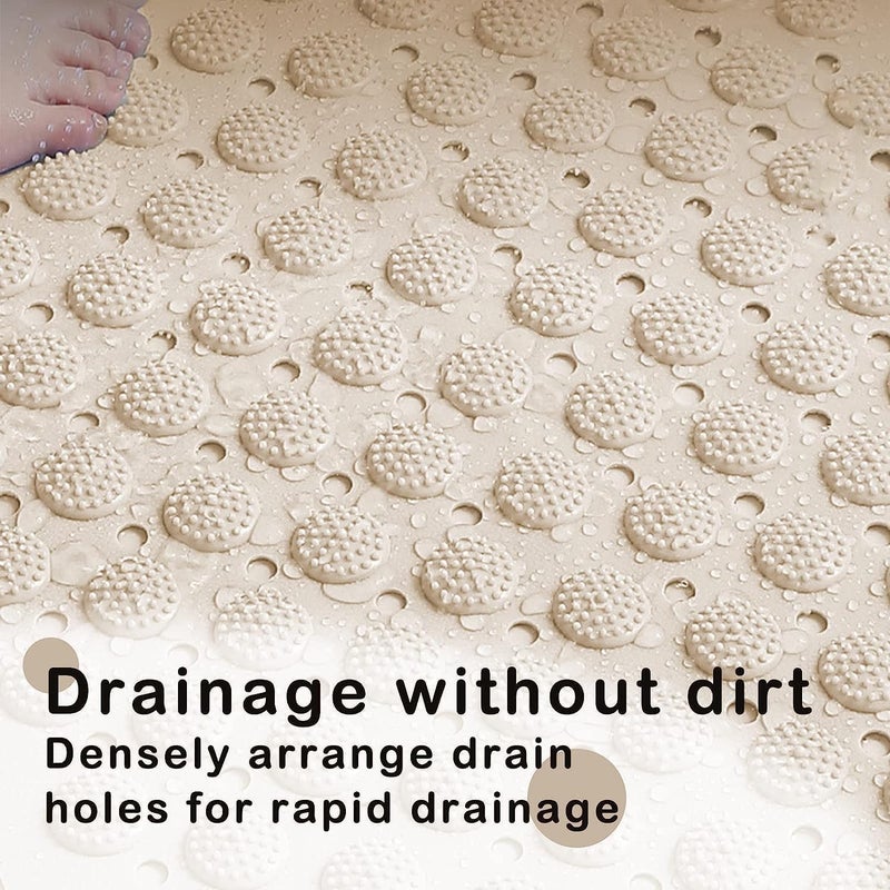 ACHAL AntiSkid Bath Mat NonSlip Bathroom Floor Mat with Suction Cups Drain Holes Foot Massage Scrubber for Kids Adults PVC Rubber Shower Mat with Massage Particles 70x35cm Beige - Image 4