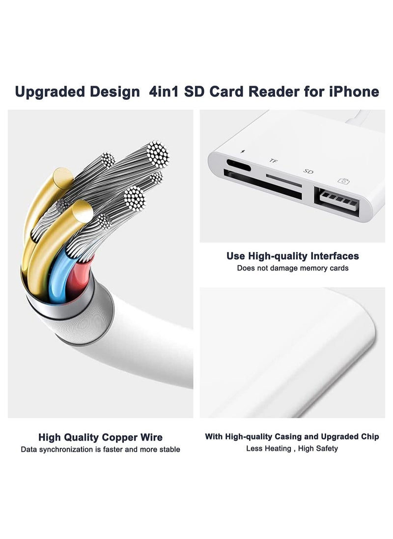 SD Card Reader for iPhone/iPad,iPhone SD Card Reader,4 in 1 USB OTG Adapter for iPhone Compatible MicroSD/SD,Photography Memory Card Adapter,Plug and Play