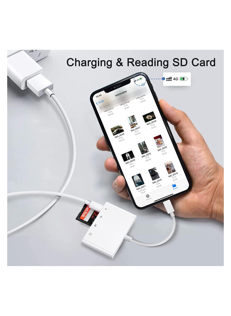 SD Card Reader for iPhone/iPad,iPhone SD Card Reader,4 in 1 USB OTG Adapter for iPhone Compatible MicroSD/SD,Photography Memory Card Adapter,Plug and Play