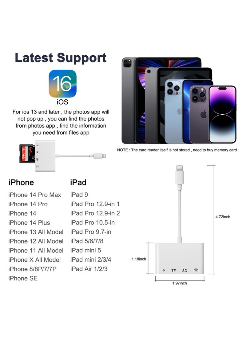 SD Card Reader for iPhone/iPad,iPhone SD Card Reader,4 in 1 USB OTG Adapter for iPhone Compatible MicroSD/SD,Photography Memory Card Adapter,Plug and Play