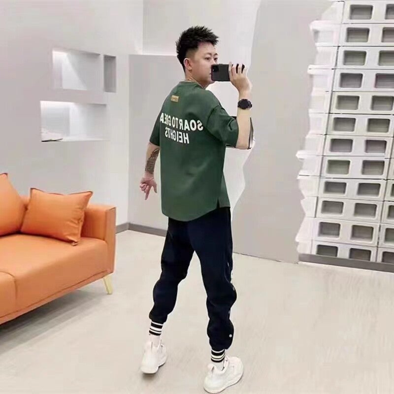 2026 Summer Trendy Brand Round Neck Short Sleeve T-Shirt Men's Pure Cotton Inner Wear Half Sleeve Youth Trendy Letter Printed Clothes - Image 3