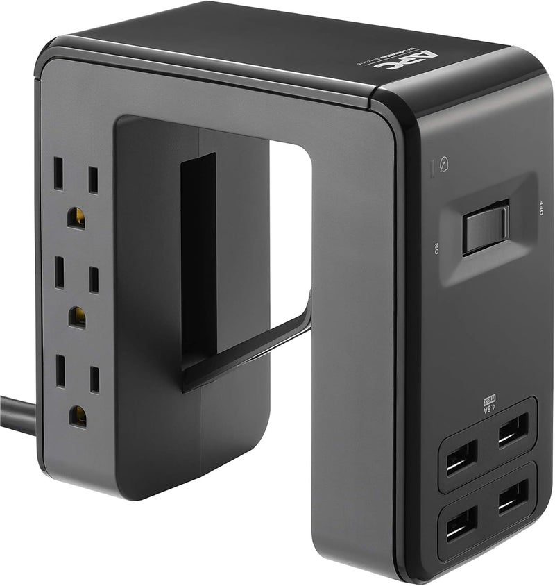 APC Desk Mount Power Station PE6U4, U-Shaped Surge Protector with USB Ports (4), Desk Clamp, 6 Outlet, 1080 Joules Black - Image 2