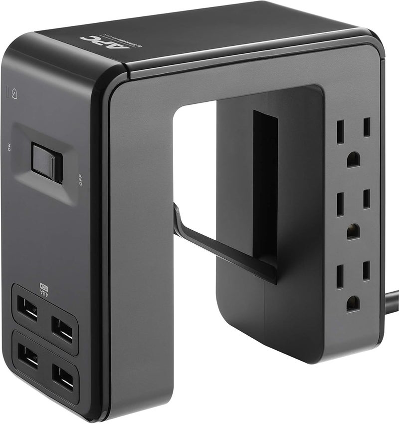 APC Desk Mount Power Station PE6U4, U-Shaped Surge Protector with USB Ports (4), Desk Clamp, 6 Outlet, 1080 Joules Black - Image 1