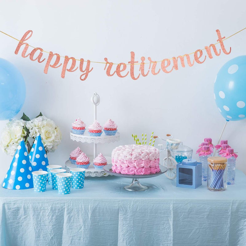 INNORU Glitter Happy Retirement Banner - for Farewell Party Bunting - Leaving Theme - Finally Retiring Party Bunting Decoration Rose Gold - Image 2
