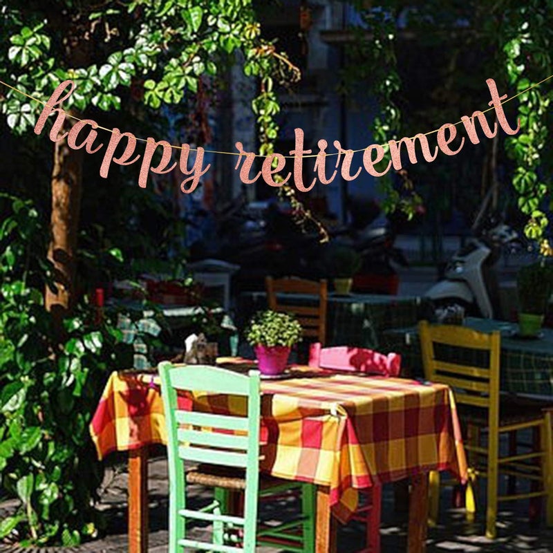 INNORU Glitter Happy Retirement Banner - for Farewell Party Bunting - Leaving Theme - Finally Retiring Party Bunting Decoration Rose Gold - Image 4