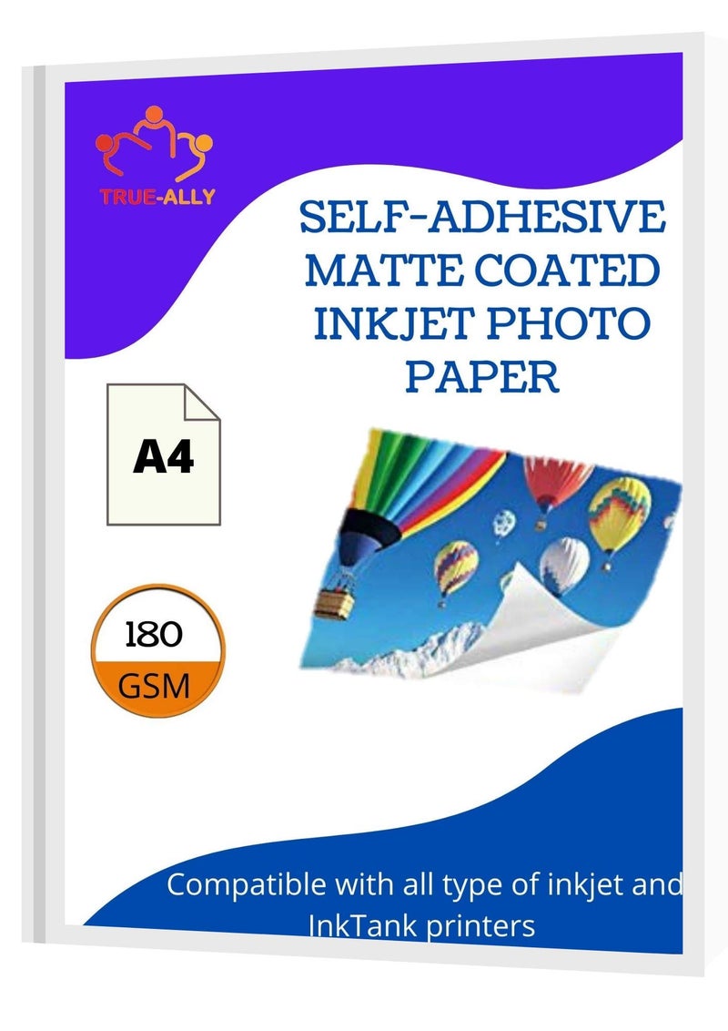 True-Ally A4 RC Sticker Self-Adhesive Matte Finish Photo Paper A4 Size 180 GSM - 20 Sheets (A4-20 Sheet) - Image 4