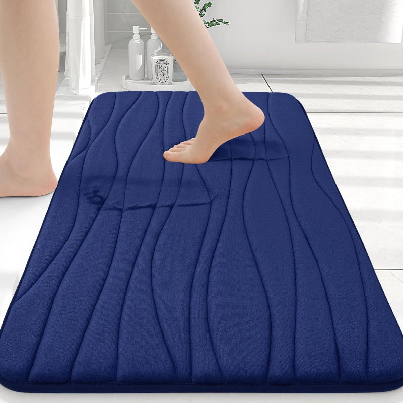 Buganda Memory Foam Bathroom Rug Mat 24x16 Extra Soft and Absorbent Bath Mats NonSlip and Machine Washable Bath Rugs for Bathroom FloorTub and Shower Navy