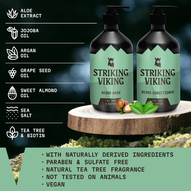 Striking Viking Beard Wash and Conditioner (Tea Tree & Biotin) - Paraben & Sulfate Free Cleansing Care for All Beard Types (10oz Per Bottle) - Image 2