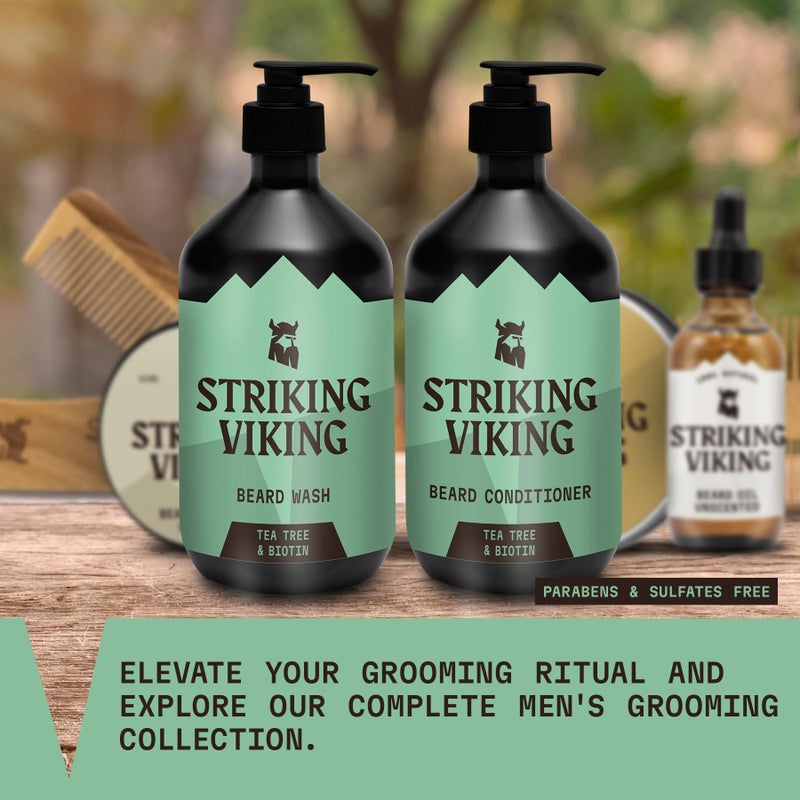 Striking Viking Beard Wash and Conditioner (Tea Tree & Biotin) - Paraben & Sulfate Free Cleansing Care for All Beard Types (10oz Per Bottle) - Image 5