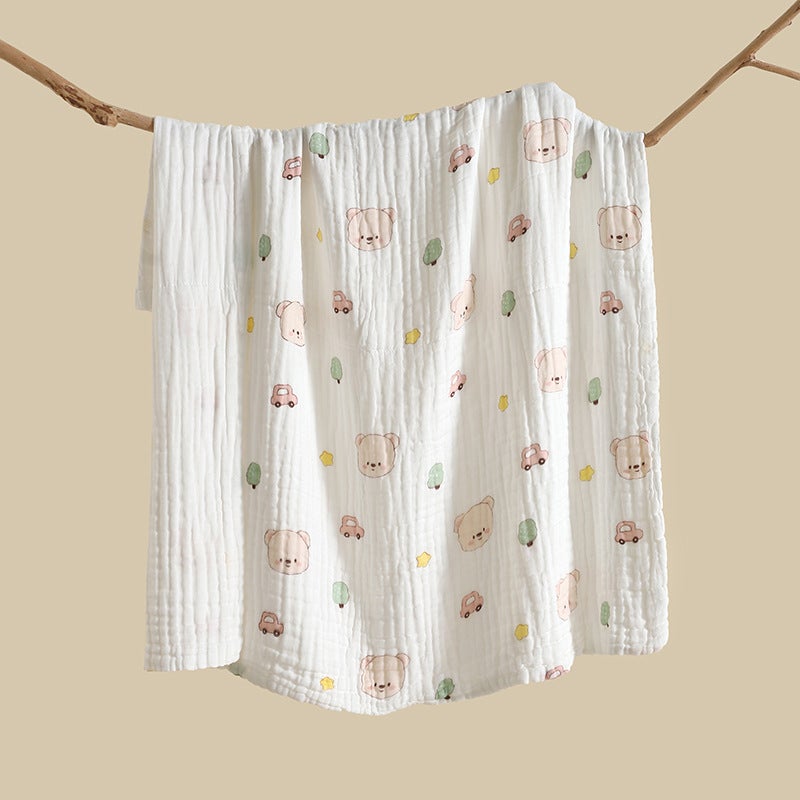 Pure Cotton Gauze Baby Bath Towel 6-Layer High-Density 110x110cm Infant Swaddle Blanket