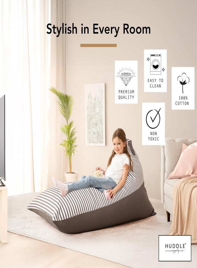 Huddle Supply Co غطاء قابل للغسل لكرسي تخزين الألعاب المحشوة من هادل أوريجينال (بدون حشوة) لكرسي بين باج مثالي للأطفال. أكياس تخزين كبيرة الحجم للألعاب المحشوة | تتسع لأكثر من 100 لعبة، مصنوعة من قماش قطني 100%، لون رمادي - Image 5