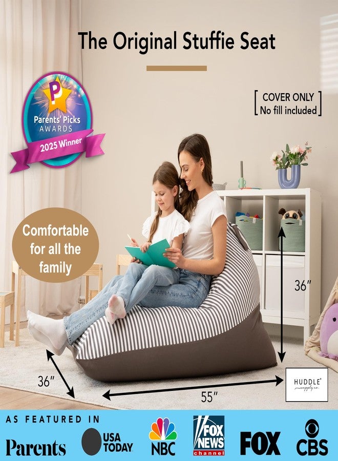Huddle Supply Co غطاء قابل للغسل لكرسي تخزين الألعاب المحشوة من هادل أوريجينال (بدون حشوة) لكرسي بين باج مثالي للأطفال. أكياس تخزين كبيرة الحجم للألعاب المحشوة | تتسع لأكثر من 100 لعبة، مصنوعة من قماش قطني 100%، لون رمادي - Image 2