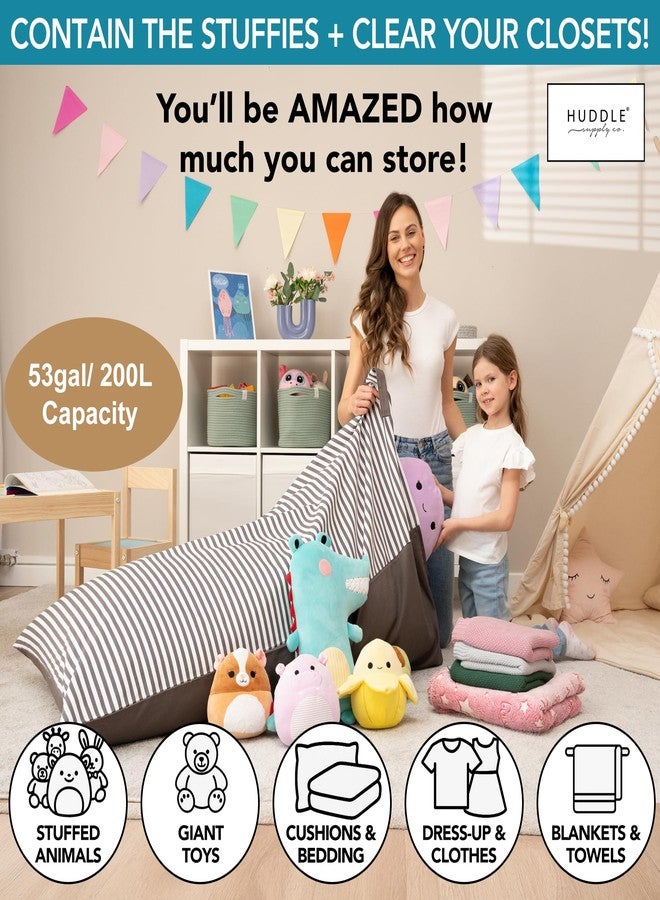 Huddle Supply Co غطاء قابل للغسل لكرسي تخزين الألعاب المحشوة من هادل أوريجينال (بدون حشوة) لكرسي بين باج مثالي للأطفال. أكياس تخزين كبيرة الحجم للألعاب المحشوة | تتسع لأكثر من 100 لعبة، مصنوعة من قماش قطني 100%، لون رمادي - Image 3