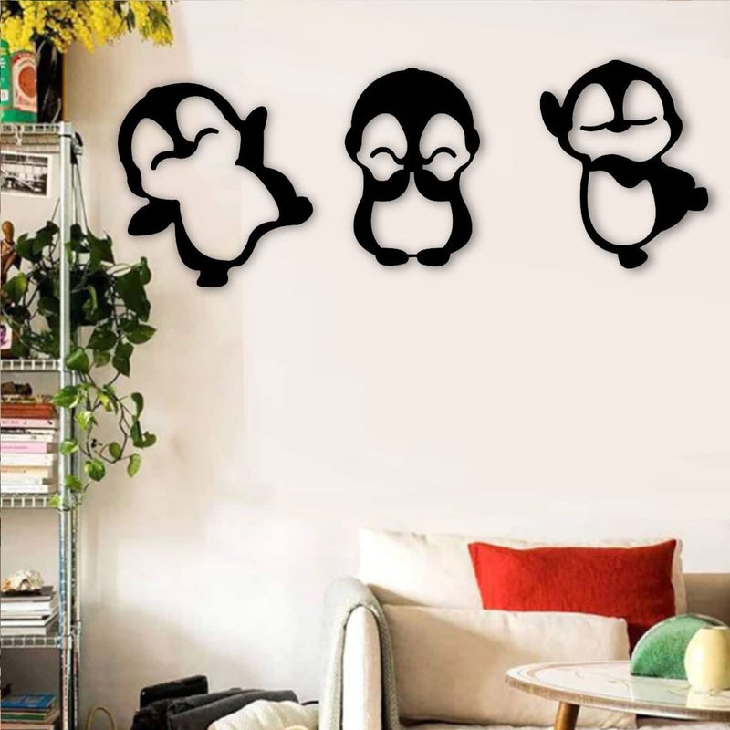 300Sparkles 3 Pcs Set Penguin Wall Decor Hanging Self Adhesive for Kids Room Home Room Office Decoration Black - Image 1