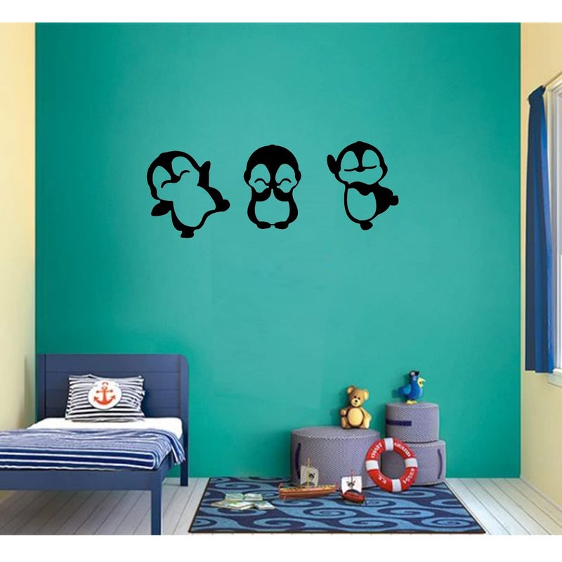 300Sparkles 3 Pcs Set Penguin Wall Decor Hanging Self Adhesive for Kids Room Home Room Office Decoration Black - Image 2