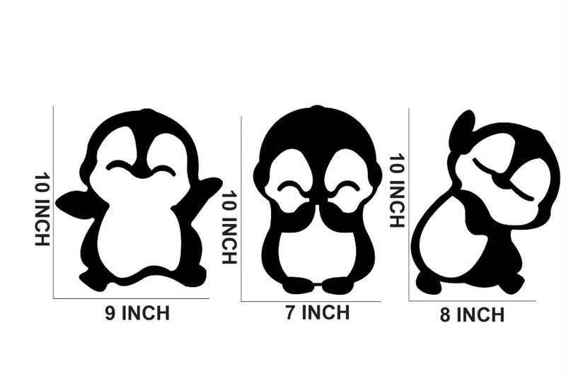 300Sparkles 3 Pcs Set Penguin Wall Decor Hanging Self Adhesive for Kids Room Home Room Office Decoration Black - Image 3