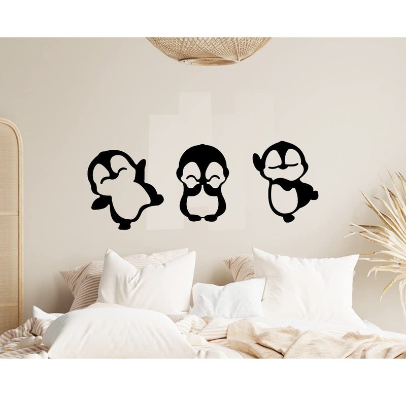 300Sparkles 3 Pcs Set Penguin Wall Decor Hanging Self Adhesive for Kids Room Home Room Office Decoration Black - Image 4