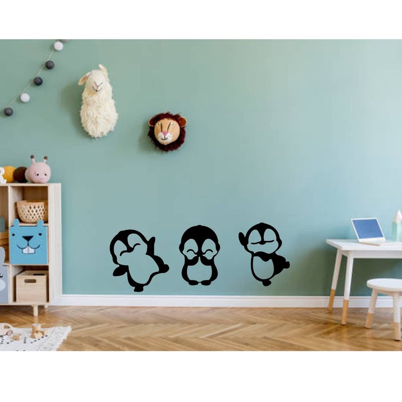 300Sparkles 3 Pcs Set Penguin Wall Decor Hanging Self Adhesive for Kids Room Home Room Office Decoration Black - Image 5
