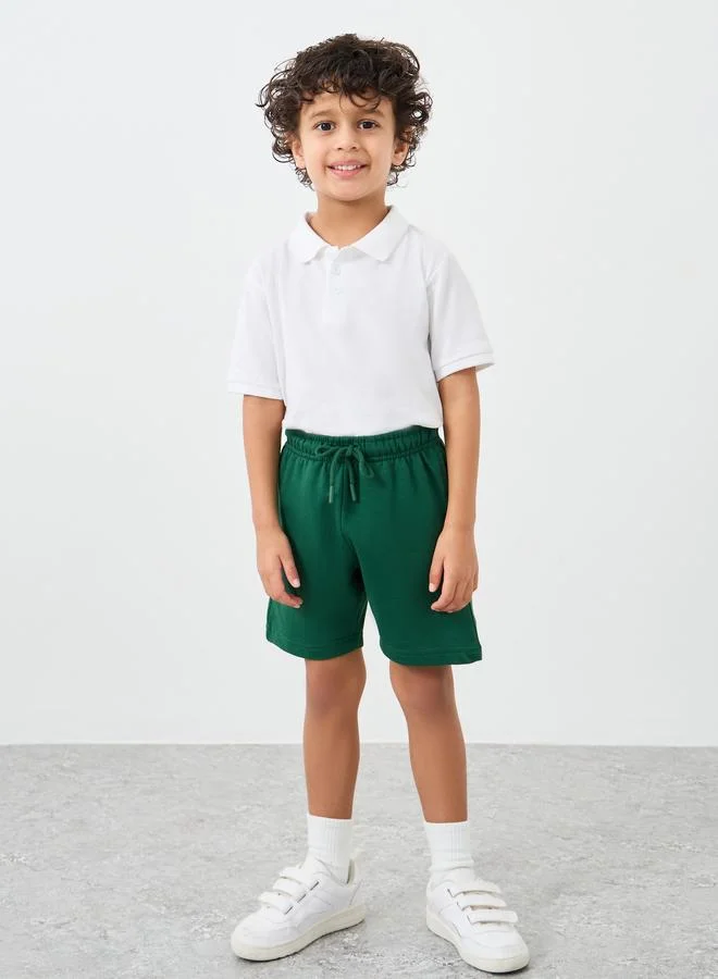Styli Styli Boys White Solid Cotton Polo T-Shirt