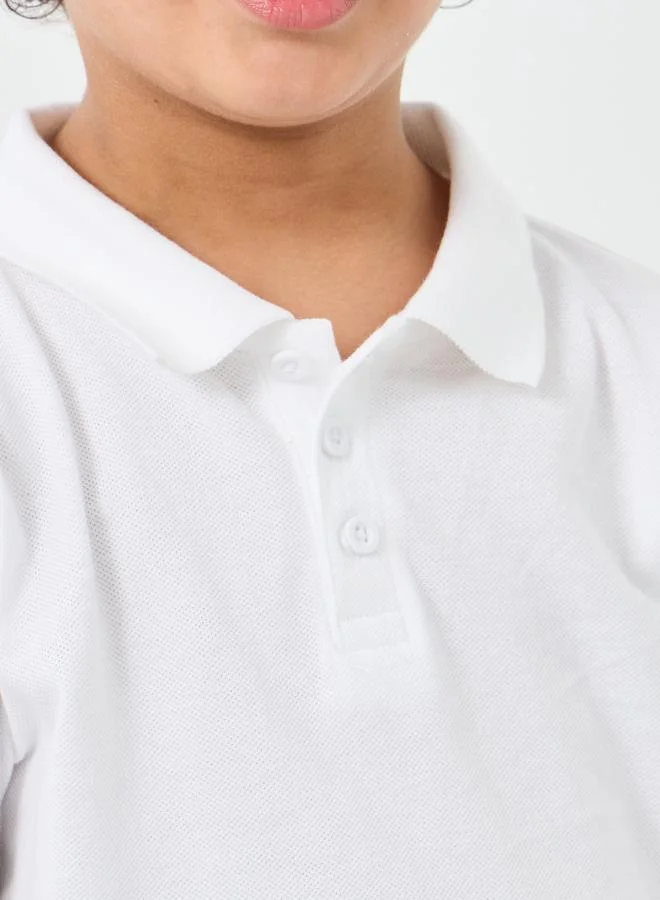 Styli Styli Boys White Solid Cotton Polo T-Shirt