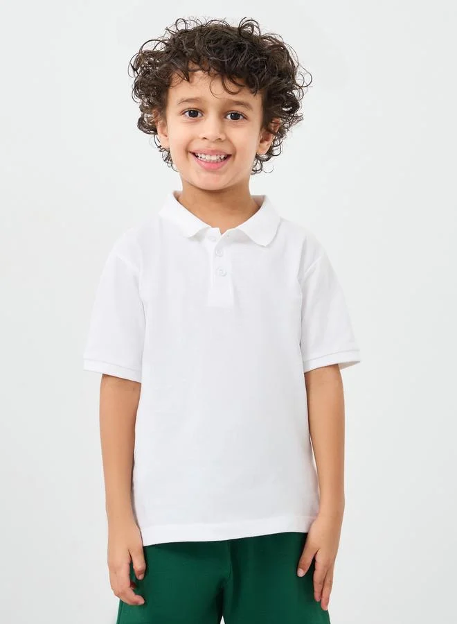 Styli Styli Boys White Solid Cotton Polo T-Shirt