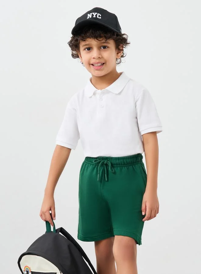 Styli Styli Boys White Solid Cotton Polo T-Shirt