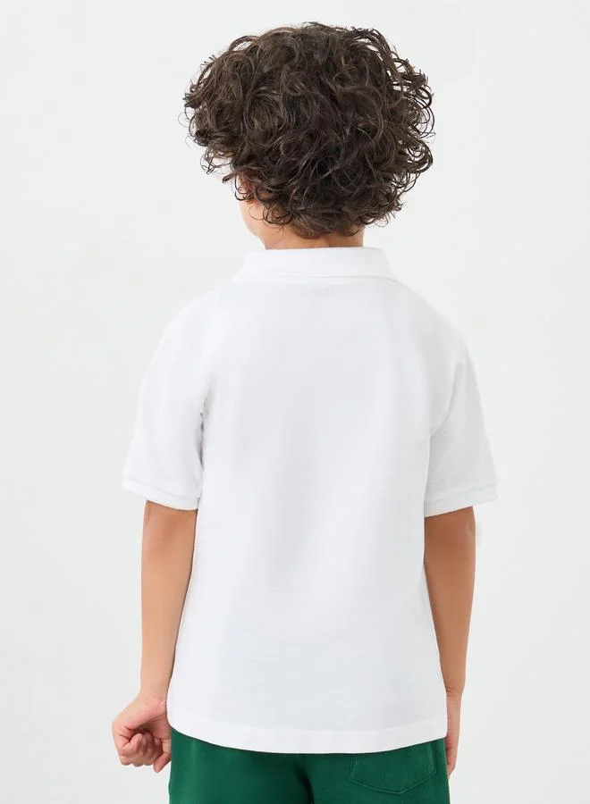 Styli Boys White Solid Cotton Polo T-Shirt