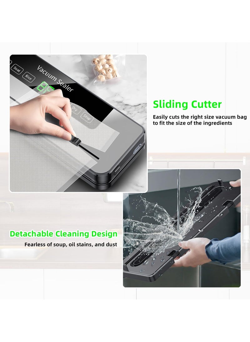 Vacuum Sealer Machine, 50 Vacuum Bags, Built-in Cutter, LED Indicators, for Dry/Moist Food  - Image 3