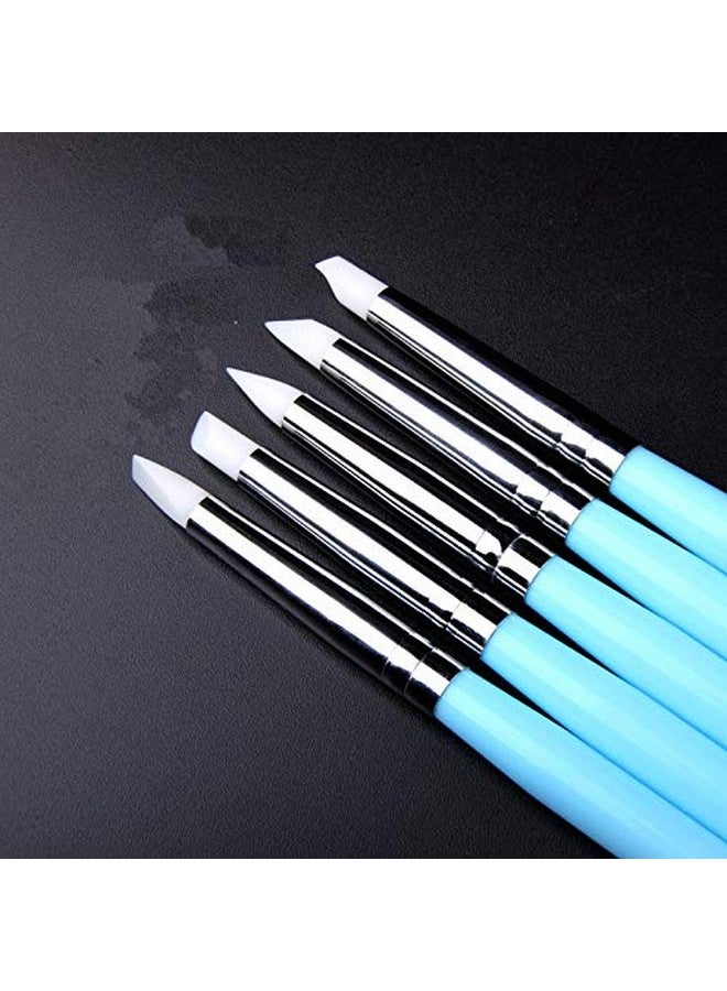 ZUOYOU 5 Pcs/Set Soft Pottery Clay Tool Silicone & Stainless Steel Two Head Sculpting Polymer Modelling Shaper Art Tools Blue - Image 4