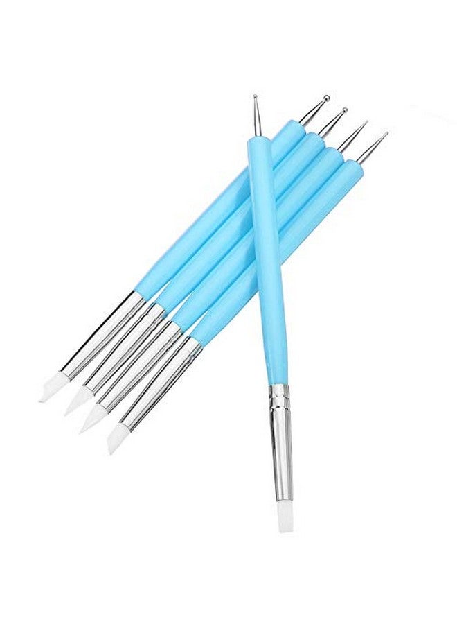 ZUOYOU 5 Pcs/Set Soft Pottery Clay Tool Silicone & Stainless Steel Two Head Sculpting Polymer Modelling Shaper Art Tools Blue - Image 1
