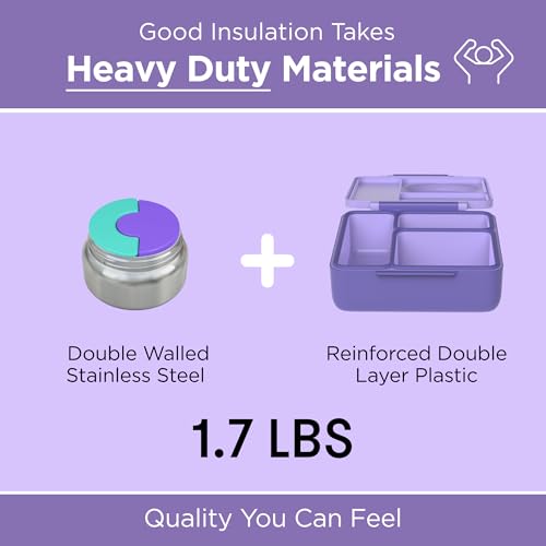 OmieBox Bento Box for Kids - Insulated Bento Lunch Box with Leak Proof Vacuum Insulated Food Jar - 3 Compartments, Two Temperature Zones (Purple Plum) - Image 4