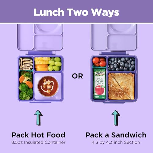 OmieBox Bento Box for Kids - Insulated Bento Lunch Box with Leak Proof Vacuum Insulated Food Jar - 3 Compartments, Two Temperature Zones (Purple Plum) - Image 3