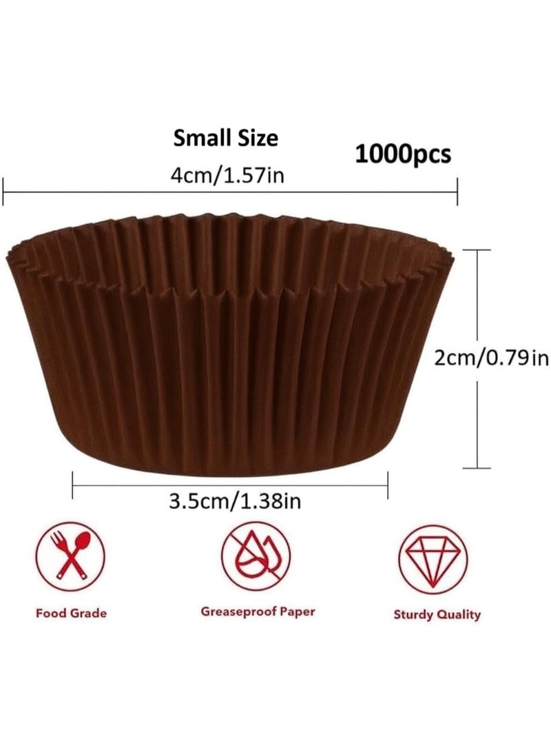 Cupcake Liners Disposable Greaseproof Odorless Paper Baking Cups Food Grade Non-Stick Wrappers Dark Brown 1000 Pieces (4x2cm - Small) - Image 3