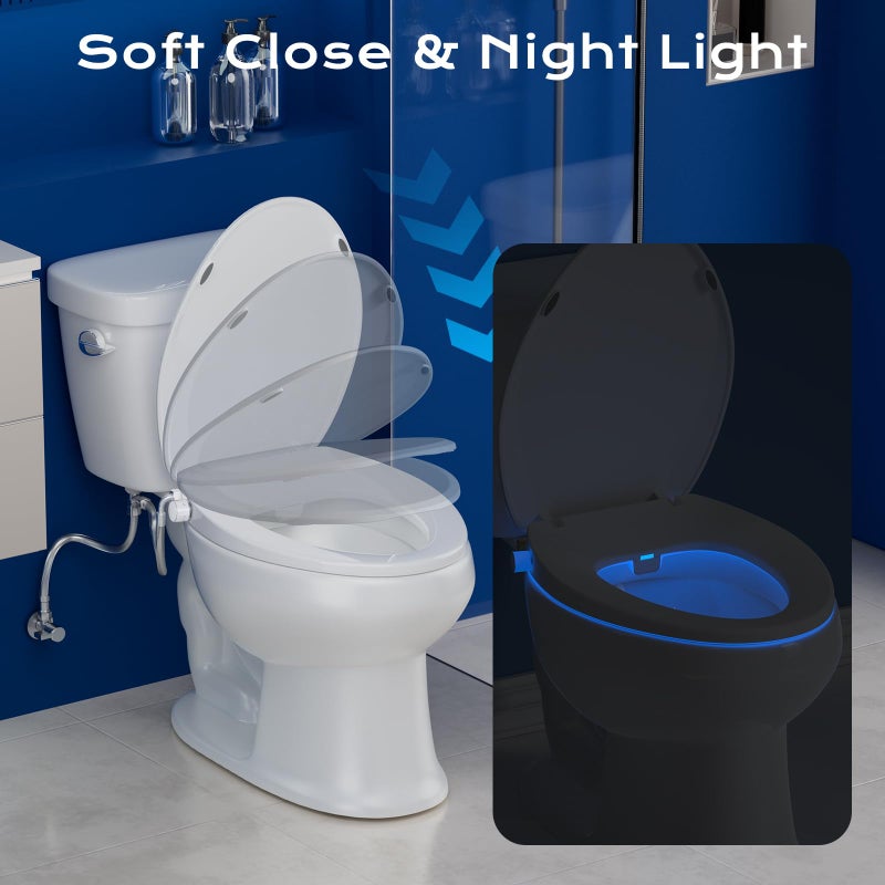 Clirass Elongated Heated Toilet Seat with Night Light, Three Temperature Settings Heated Seat,70 in Power Cord, Fit Elongated Toilet, Cold Water Bidet Function Toilet Seat With Slow Close - Image 3