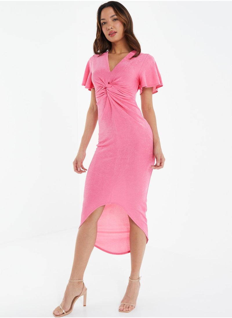 QUIZ Knot Front Midi Dress  - Image 4