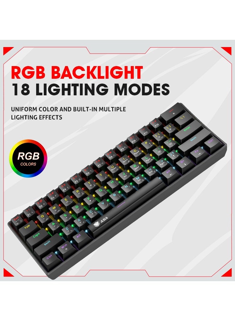 ASA RGB Backlit Mechanical Keyboard, Mouse, Headset, Mouse Pad Combo 4in1 for Work Office Home for Windows/Android TV Box/Raspberry Pi/PC/Laptop/PS5/4/3, Arabic/English Layout - Wired - Image 3