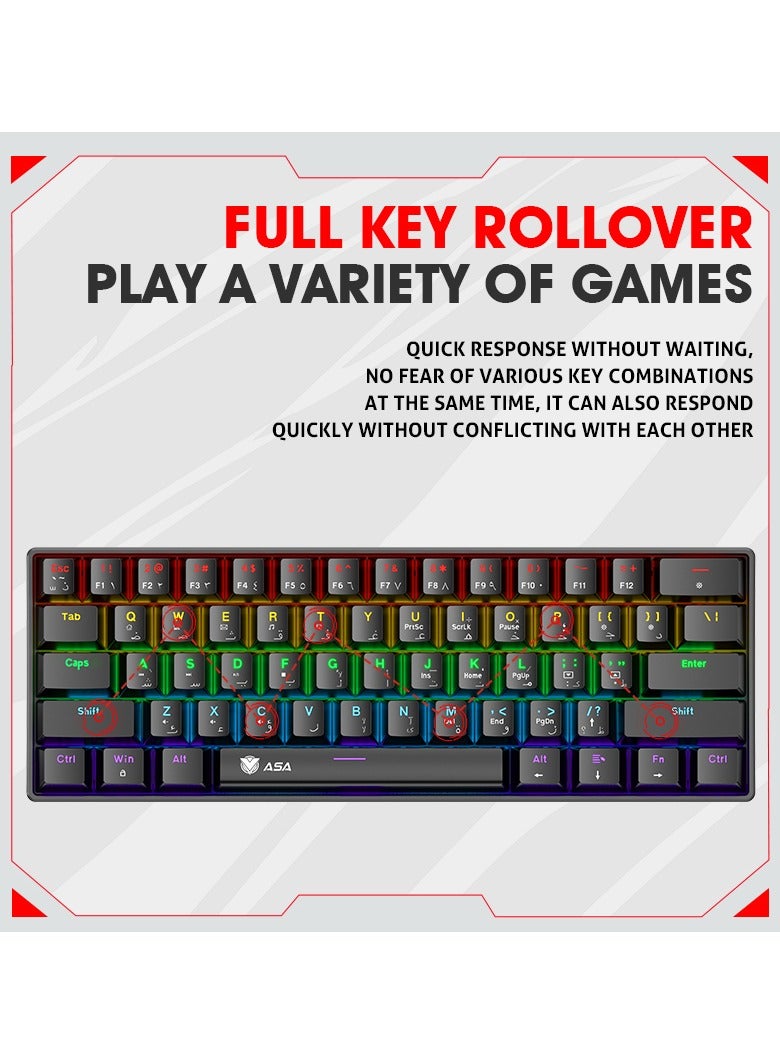 ASA RGB Backlit Mechanical Keyboard, Mouse, Headset, Mouse Pad Combo 4in1 for Work Office Home for Windows/Android TV Box/Raspberry Pi/PC/Laptop/PS5/4/3, Arabic/English Layout - Wired - Image 4