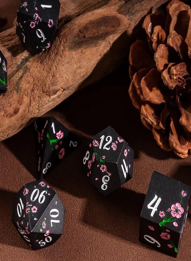 UDIXI Metal Dice Set D&D, 7PCS Flower Metal DND Dice Set with Gift Box for Dungeons and Dragon RPG Tabletop Game (Black with Pink Flower) - Image 4