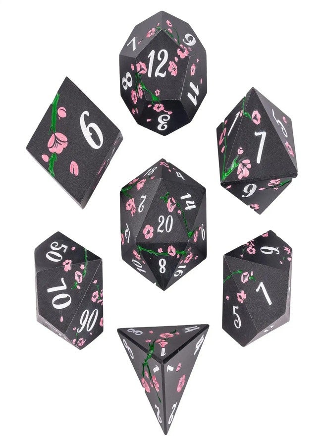 UDIXI Metal Dice Set D&D, 7PCS Flower Metal DND Dice Set with Gift Box for Dungeons and Dragon RPG Tabletop Game (Black with Pink Flower) - Image 2