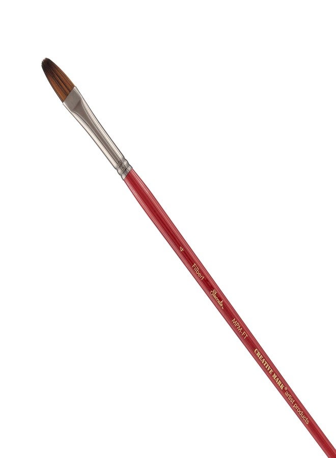 Creative Mark Staccato Artist Paintbrush - Filbert Size 4 - Synthetic Long Handled Brushes for Acrylic Paints, Handmade and Full Bodied with Springy Response - Image 1