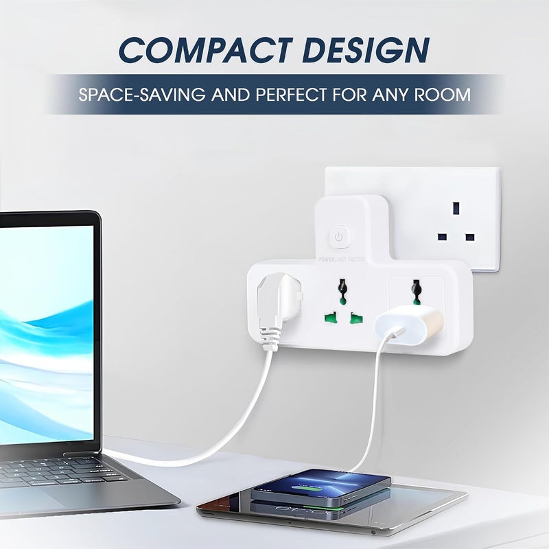 DANEEN 3-in-1 Multi-plug power extension socket with 3 Outlets, Surge Protector, LED Night light, Universal adapter & charging station for multiple devices (White) (Socket Extender SC2313) - Image 3