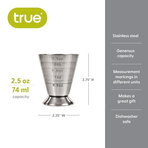 True Trio Multi-Unit Drink Measure, Shot Measuring Cup with Oz, Ml, and Tbsp Markings, Stainless Steel 2.5oz Set of 1 - Image 3