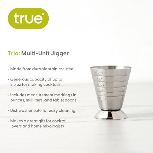 True Trio Multi-Unit Drink Measure, Shot Measuring Cup with Oz, Ml, and Tbsp Markings, Stainless Steel 2.5oz Set of 1 - Image 2