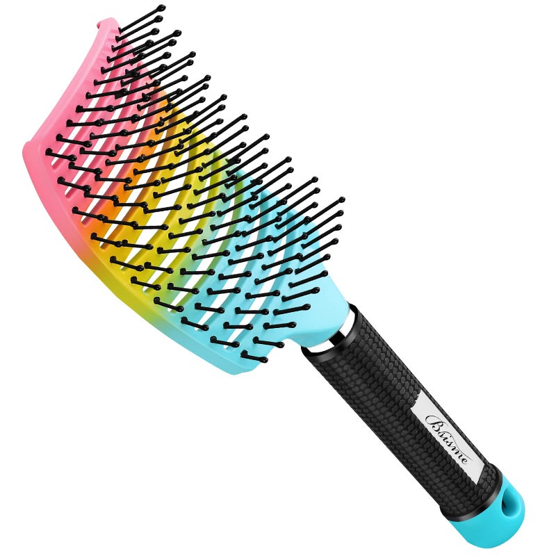 Curved Vented Paddle Brush  Faster Blow Drying Detangling for Women  Men Professional Styling for Wet Curly Thick or Straight Hair colourful