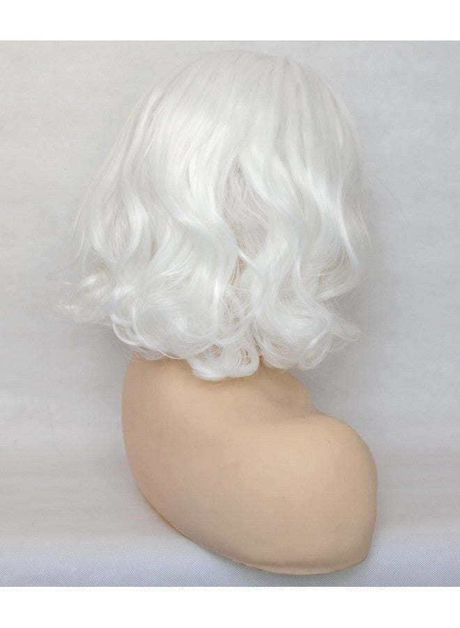 BLUPLE Luple White Lace Front Wig Short Wavy Bob Style Platinum White 1001 Loose Wave Curly Synthetic Hair Side Part Half Hand Tied Replacement Full Wigs 12 Inches For Women Girls - Image 4