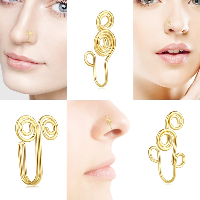 Fzroezz 9 Pcs African Nose Cuff Non Piercing Fake Nose Ring Piercings 20 Gauge Clip on Surgical Stainless Steel Nose Cuffs Rings Pack for Women Men Non Pierced Nose Cute Set Unique Ethnic Indian Gold - Image 2