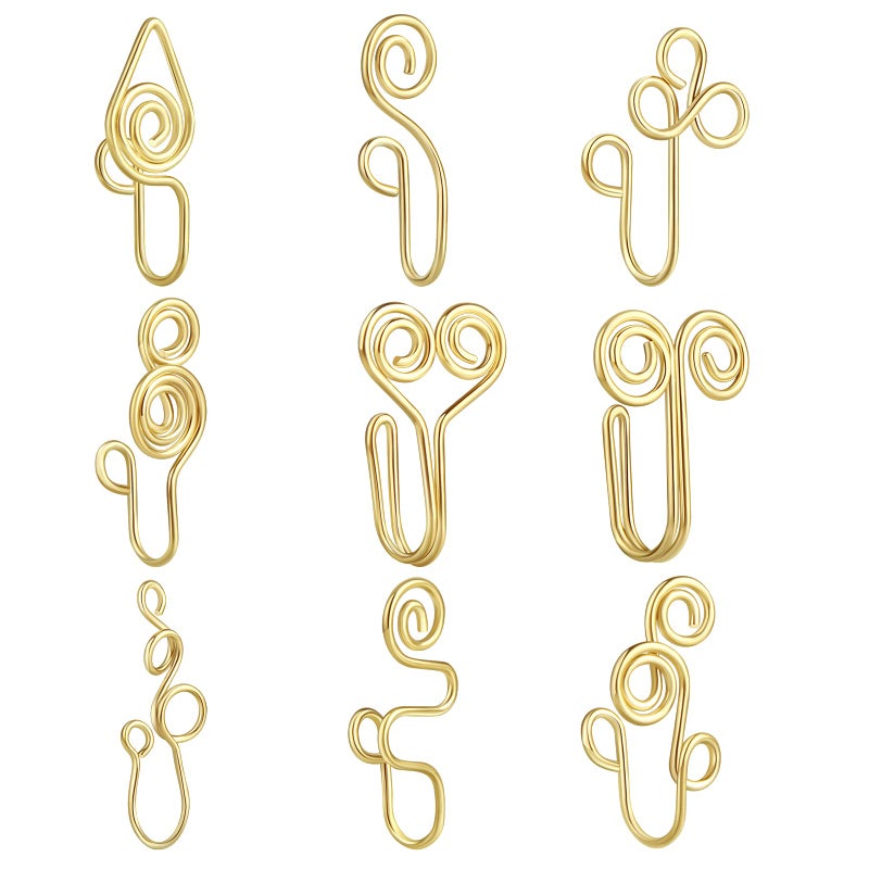 Fzroezz 9 Pcs African Nose Cuff Non Piercing Fake Nose Ring Piercings 20 Gauge Clip on Surgical Stainless Steel Nose Cuffs Rings Pack for Women Men Non Pierced Nose Cute Set Unique Ethnic Indian Gold - Image 1