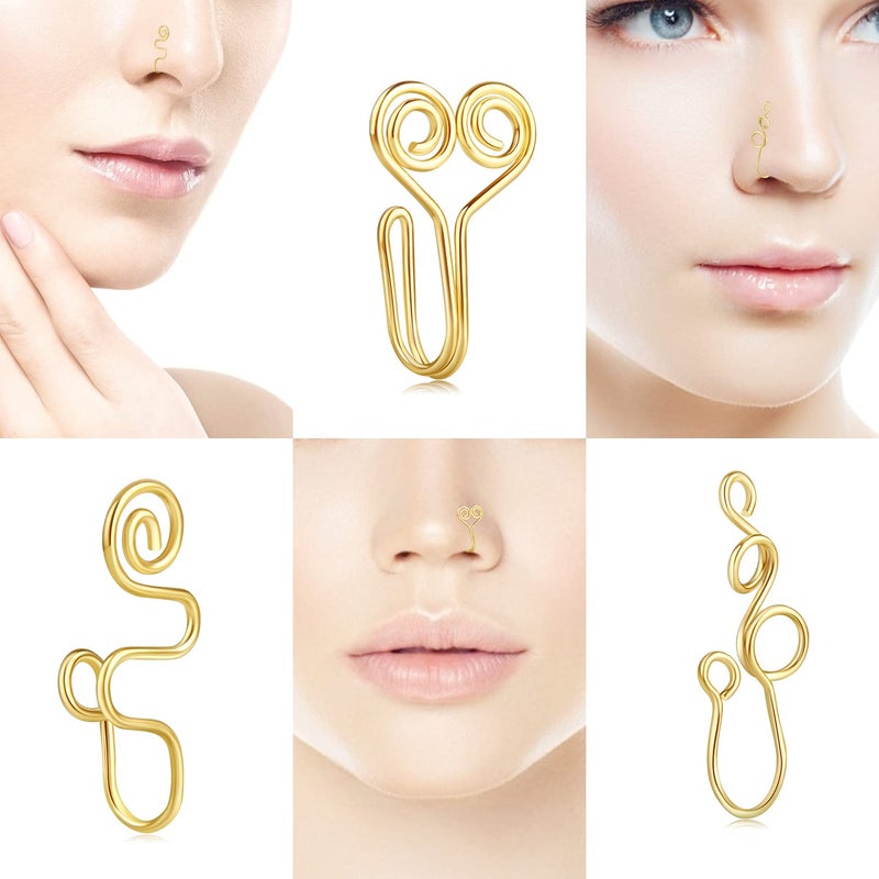 Fzroezz 9 Pcs African Nose Cuff Non Piercing Fake Nose Ring Piercings 20 Gauge Clip on Surgical Stainless Steel Nose Cuffs Rings Pack for Women Men Non Pierced Nose Cute Set Unique Ethnic Indian Gold - Image 3