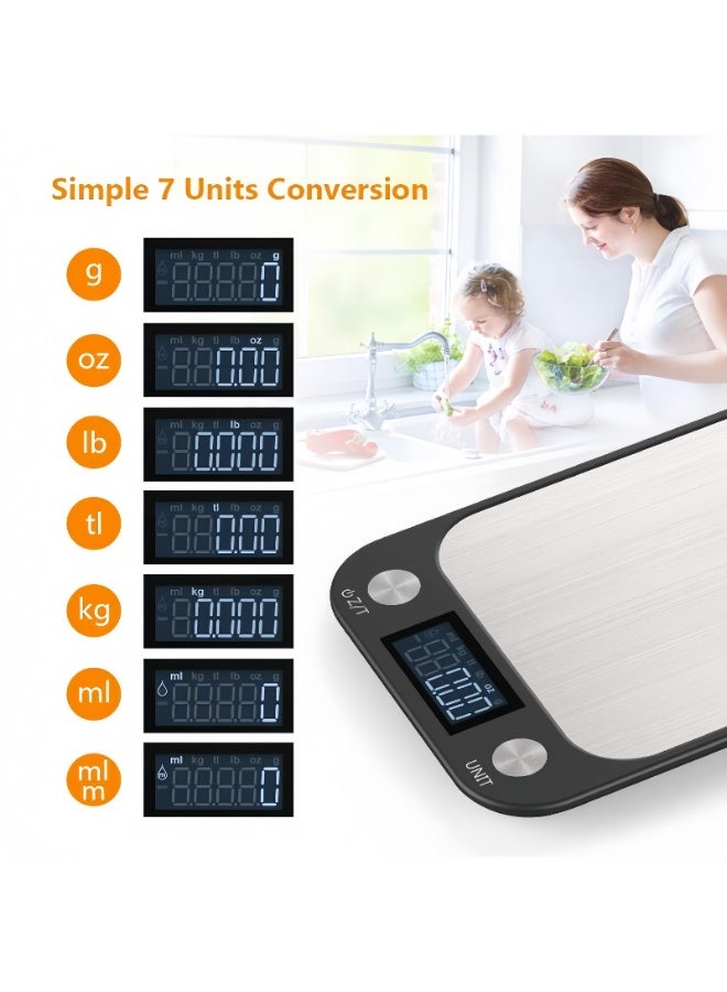 CIMIA Food Scale,Digital Kitchen Scale Weight Grams and Ounces for Baking Cooking Coffee, 7 Units with Tare Function, LCD Display, 1g/0.1oz High Precise Graduation, Batteries,Easy Clean Stainless Steel - Image 3