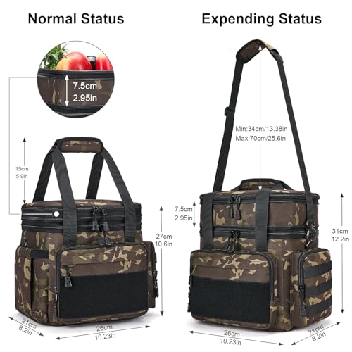 Gafetrey Tactical Lunch Box for Men, Insulated Bag Adult, Thermal Lunchbox Leakproof Waterproof Cooler Bag, Dual Compartment tote, Large Pail Work Office Camping Travel(Black Camo) - Image 3
